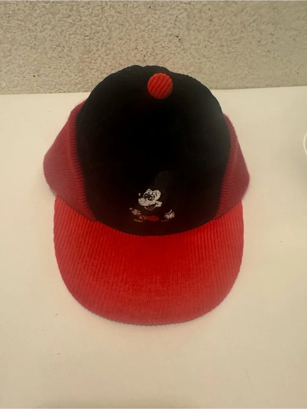 Disney Red and Black Kids Corduroy Cap with Character Patch